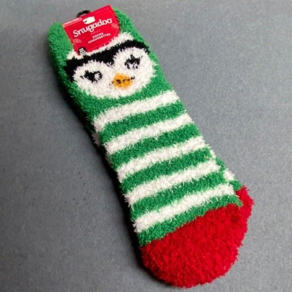 Snugadoo Accessories - Christmas Penquin Cozy Socks Striped Green White Red Women Men Unisex